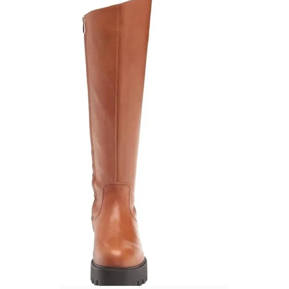 Franco Sarto Balinboot Tall Boots 9.5 NWOT Knee High Cognac Brown Leather Lug